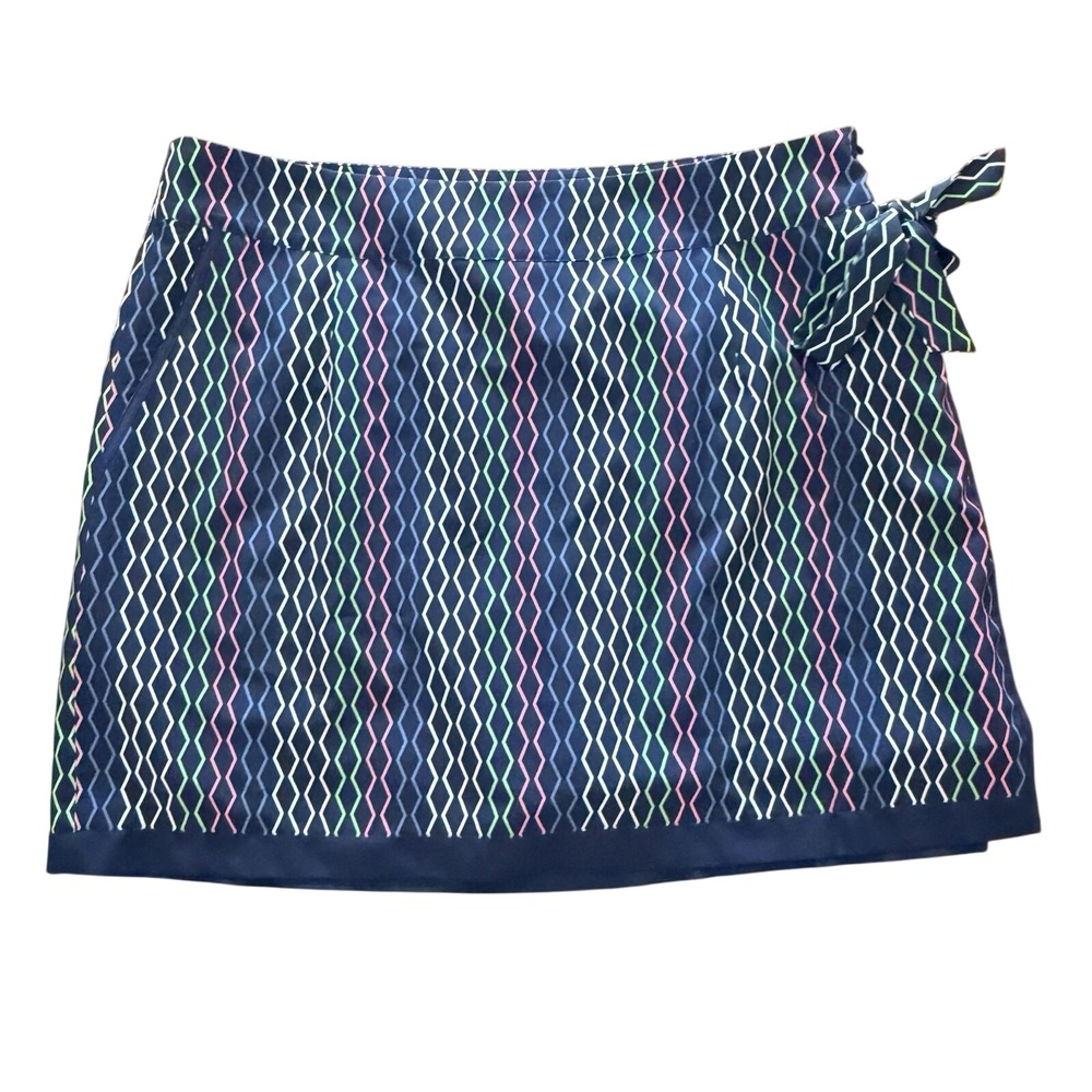 Golftini Skort Woman's Stretch Golf Skirt Navy W/ Multi Color Zigzag‎ Pattern 10